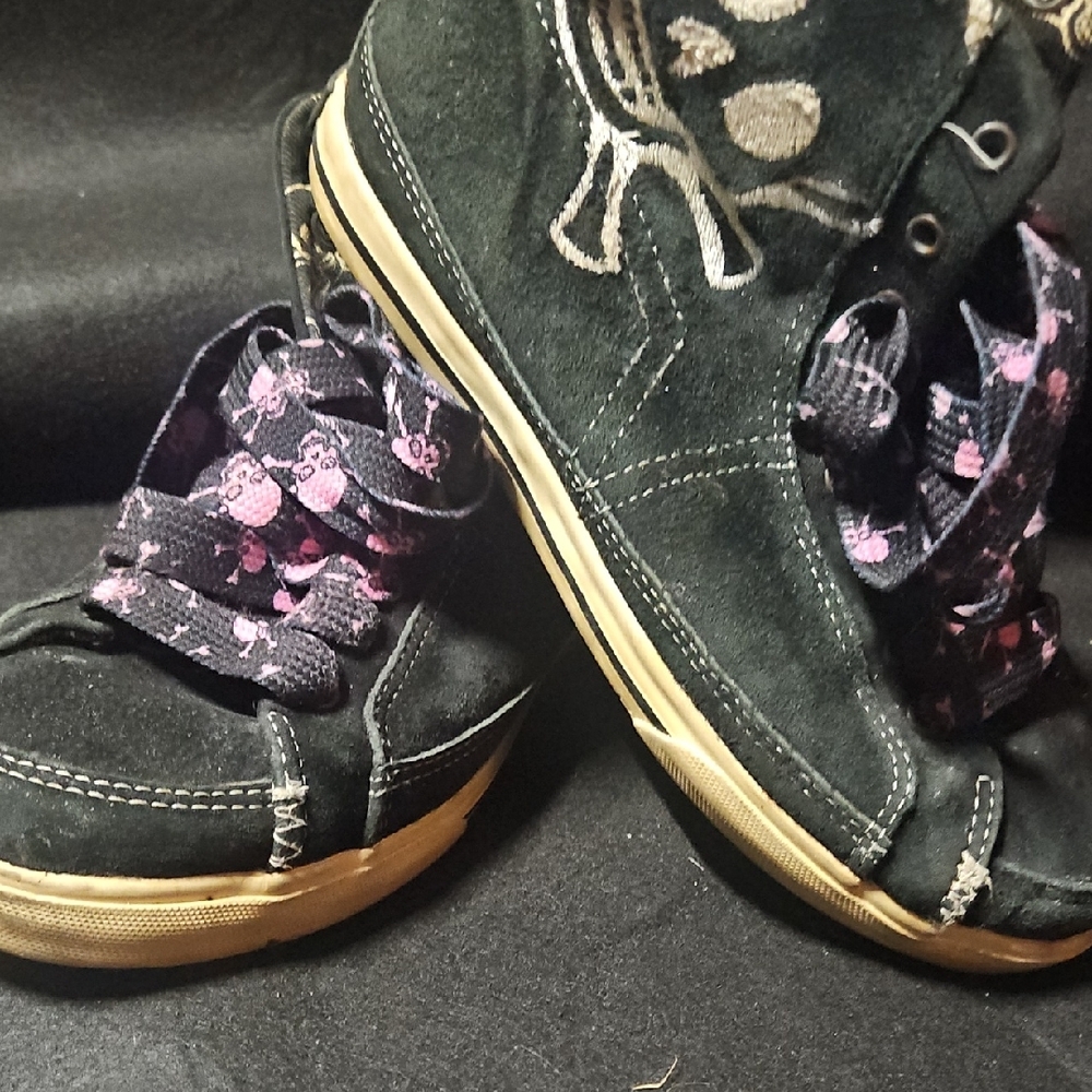 Kids Black Suede Shoes with Pink Accents
